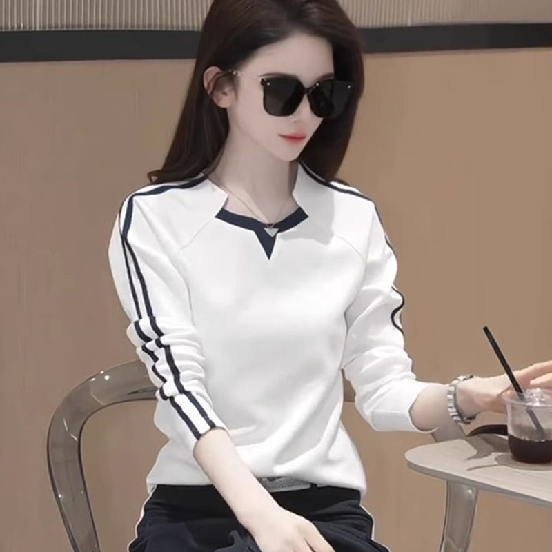 运动风时尚条纹长袖t恤修身上衣