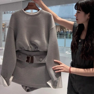 新款 女冬季 高级感老钱风上衣搭半身裙两件套 百搭卫衣套装 韩系时尚