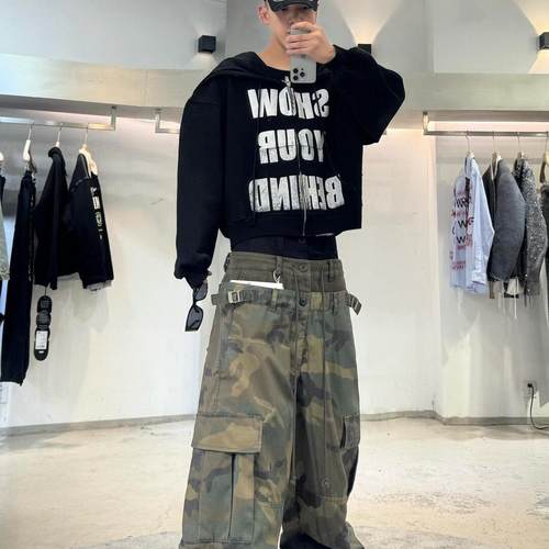 黑茶色泼墨绘涂做旧宽松阔腿裤