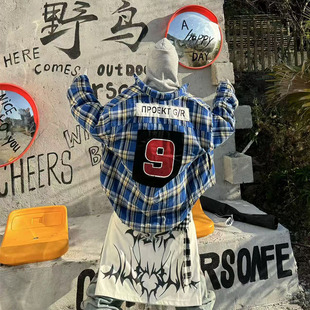 GRAILZ LEARL G/R 25FW 俄文贴布印花廓形格子拉链棉服夹克外套