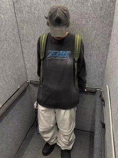 T恤卫衣 archive春秋水洗黑火焰印花赛车风圆领宽松长袖 清仓 Far