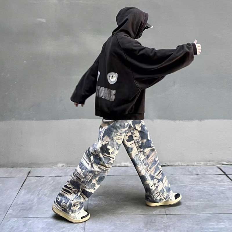 大破坏破洞秋冬高街牛仔裤