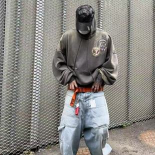 GRAILZ LEARL PROJECT G/R水洗做旧勋章刺绣廓形连帽卫衣外套帽衫