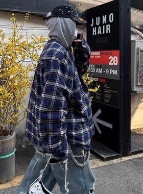 现货  GRAILZ LEARL新款双面反穿高街连帽格子衬衫外套休闲VIBE风