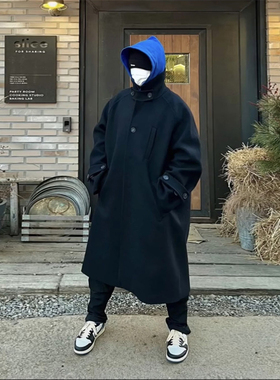 清仓Undermycar大衣中长多扣廓形毛呢大衣过膝羊毛绒男士风衣外套