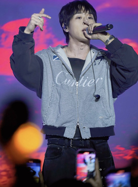 Grailz LEARL 25ss 拼接水洗做旧磨破刺绣战马拉链连帽卫衣男