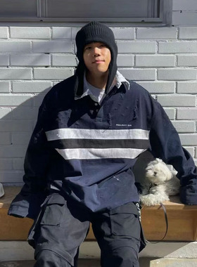 现货 GRAILZ LEARL GR23SS做旧破坏polo长袖OS双层衬衫领卫衣外套