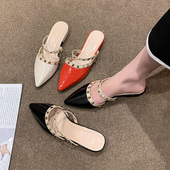 凉拖鞋 包头半拖凉鞋 时尚 铆钉尖头粗跟仙女法式 女夏季 外穿2026新款