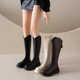厚底长筒靴女2026新款 春秋单靴骑士靴小个子棕色长靴高筒V口靴子