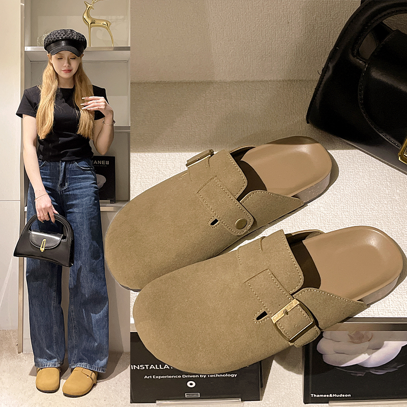 法式平底包头拖懒人凉拖复古厚底