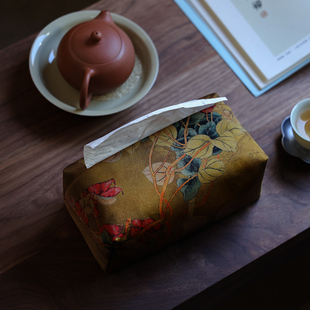 布艺香云纱纸巾盒套禅意茶桌面纸巾套客厅家用纸抽袋 雙姊妹中式