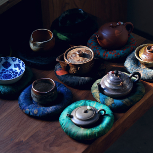 双姊妹中式手工布艺甜甜圈茶杯垫功夫茶道配件女士茶具防烫隔热垫