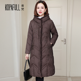 高端品牌加厚鹅绒羽绒服女2025冬长款过膝复古妈妈装水貂毛领外套