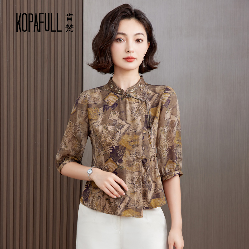 中袖印花桑蚕丝t恤女中袖