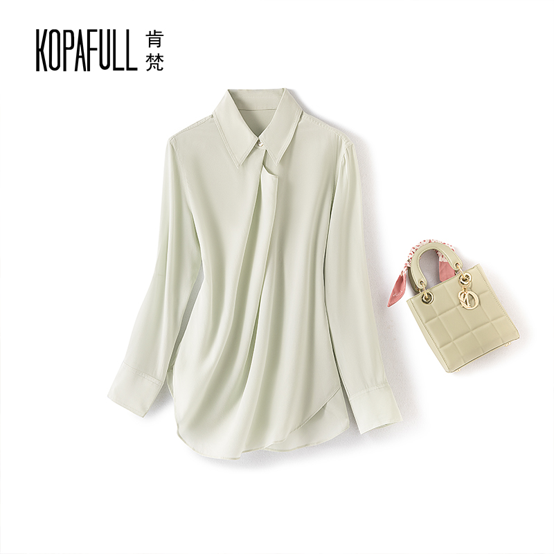 宽松OL长袖真丝衬衫女