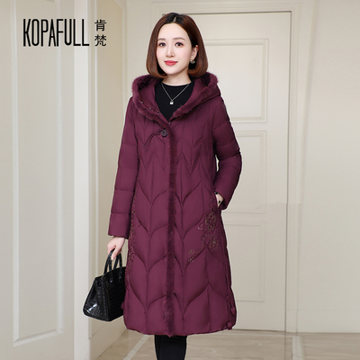 长款连帽水貂毛领鹅绒羽绒服女