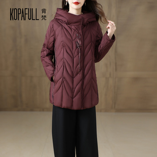 2025冬妈妈装羽绒服女中长款大码宽松连帽复古绣花加厚鹅绒外套潮