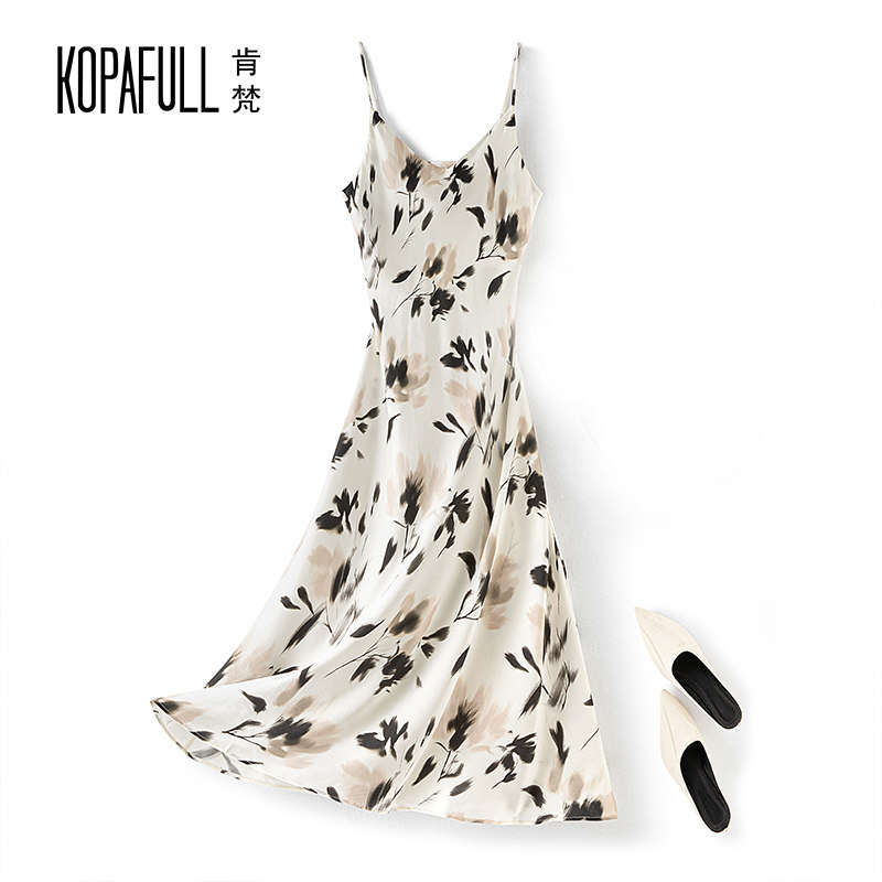 重磅真丝吊带裙2025夏专柜正品无袖内搭中长款桑蚕丝印花裙A字裙,女装/女士精品,连衣裙,淘宝优惠券,粉丝福利购,淘宝优惠卷