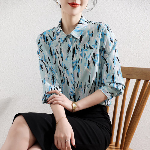 修身长袖桑蚕丝真丝上衣女