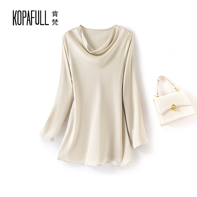 显瘦通勤OL套头长袖真丝上衣女