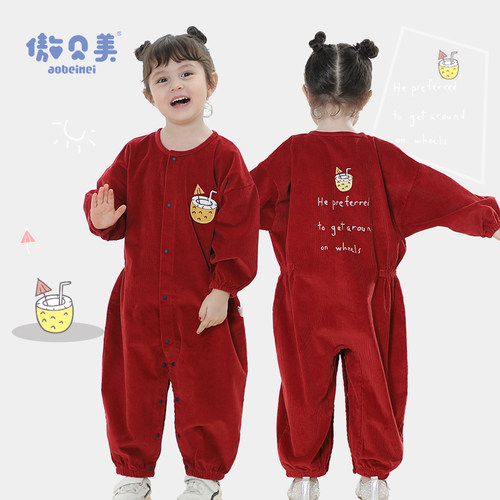 灯芯绒秋冬季防脏洋气爬行连体衣