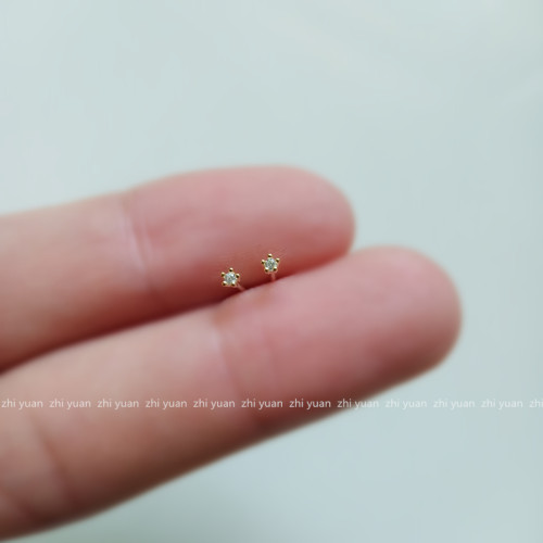 超迷你单锆钻五爪耳钉女925纯银