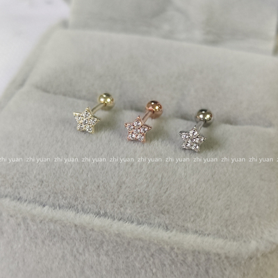螺丝星星锆石纯银耳钉免摘日韩女