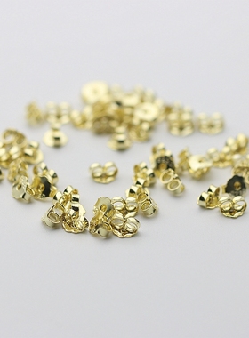 s925银镀14k金耳堵  纯银耳扣耳帽耳钉托耳背耳钉塞纯银饰品