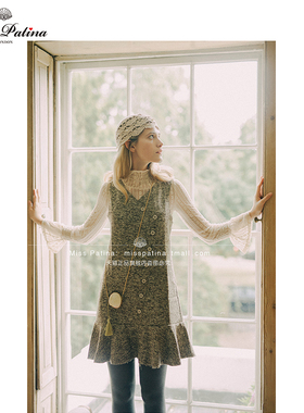 MP英伦复古原创设计 1920年华丽优雅荷叶边拼接毛边设计背心裙