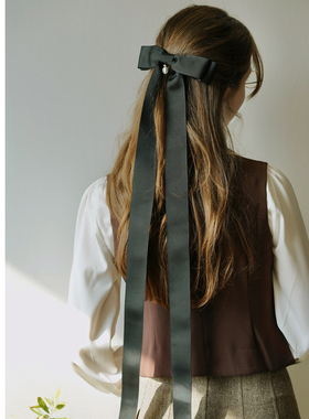 MP英伦复古小美人头黑色蝴蝶结缎带减龄甜美淑女气质发夹头饰