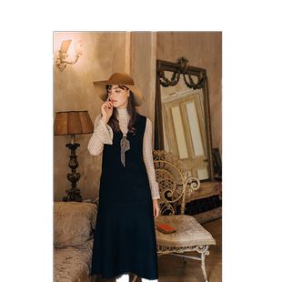 MP英伦复古原创设计 气质优雅V领背心鱼尾摆针织超厚实保暖连衣裙