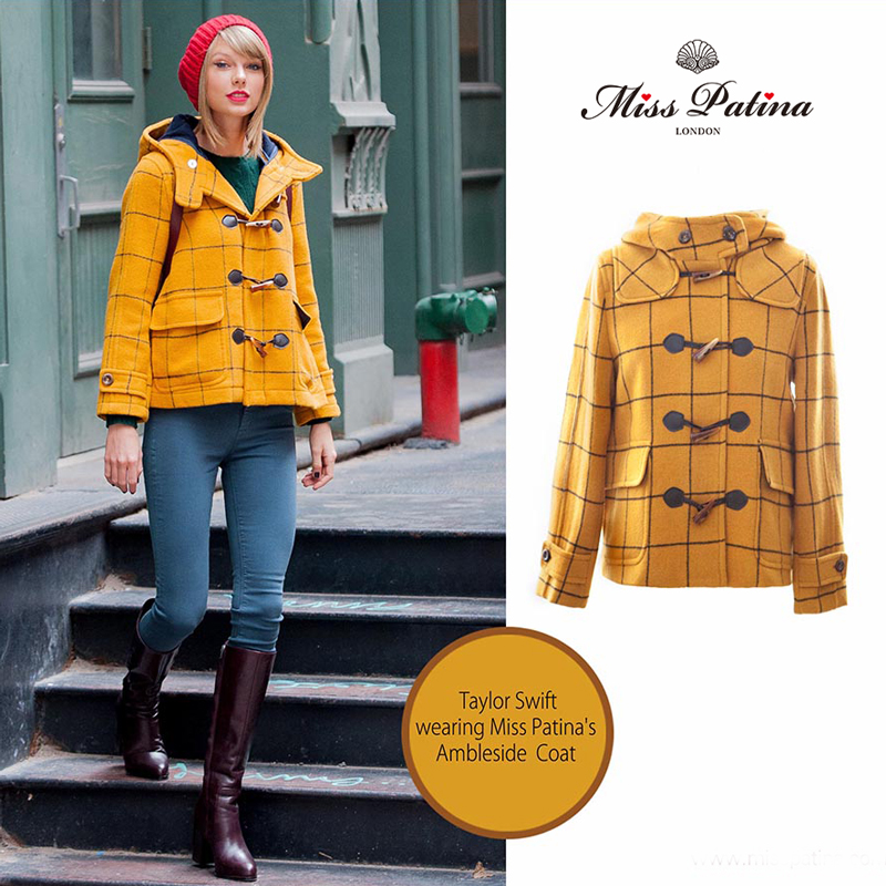 英伦苏格兰姜黄色外套霉霉同款