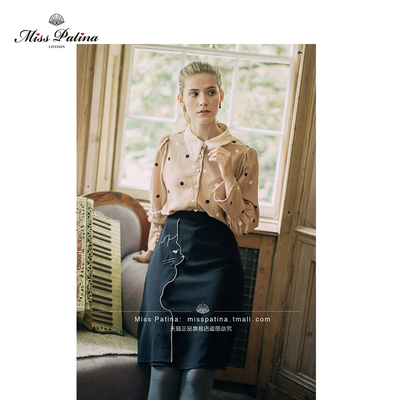 英伦猫咪剪影刺绣工艺简约半身裙