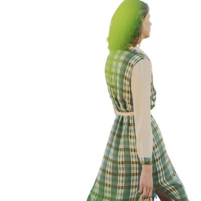 复古原创设计格子衬衫连衣裙