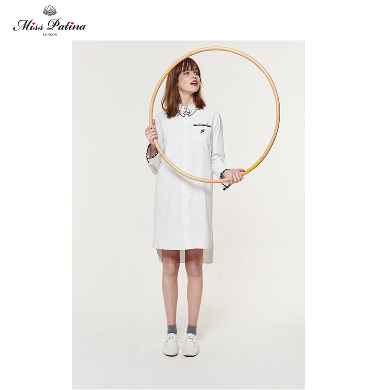 原创大卫鲍伊david bowie闪电猫咪刺绣领衬衫连衣裙