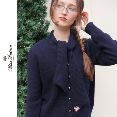 MP学院风小蘑菇领巾纯羊毛针织衫