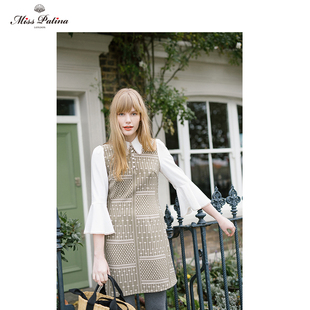 MP英伦复古设计   文艺温柔喇叭袖垂坠感抹茶绿A字连衣裙复活款