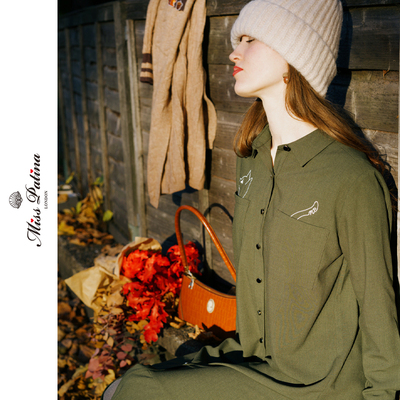 MPLadyCat刺绣口袋猫衬衫裙