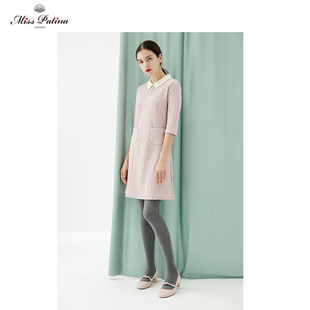 连衣裙 MP复古原创设计 60年代摩登学院风立体提花粉色白领修身