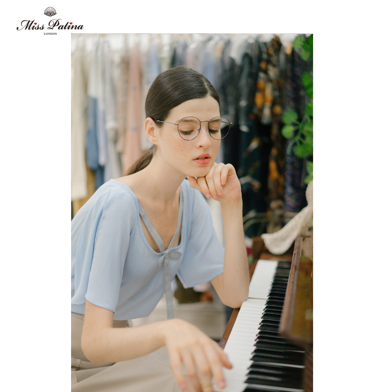 天空蓝仙气淑女宽版型蝴蝶结MP