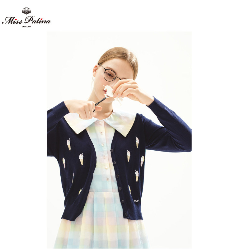 MP英伦复古原创设计 独角兽冰激凌图案短款百搭针织开衫外套,女装/女士精品,毛针织衫,淘宝优惠券,粉丝福利购,淘宝优惠卷