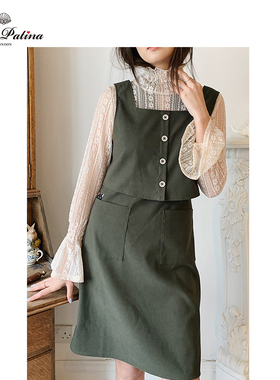 MP英伦复古原创设计 学院风绅士猫刺绣口袋减龄显瘦背心裙