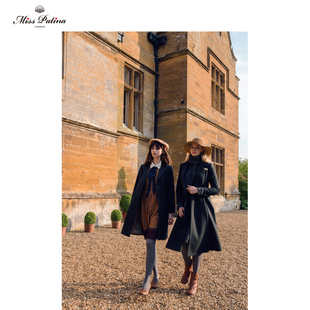 MP英伦复古原创设计 加厚墨绿大衣外套 英国绅士竖条纹毛呢修身