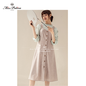 MP原创设计 英伦复古田园文艺蝴蝶结细节修身显瘦吊带连衣裙