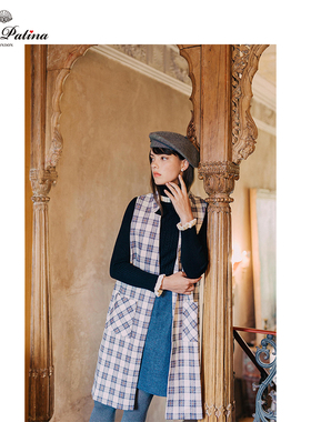 MP英伦复古原创设计麂皮质感柔软厚实格子中长款马甲背心修身外套