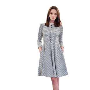 MP英伦复古原创设计 简爱英式古典维多利亚风格子修身斯文连衣裙