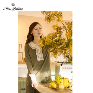 连衣裙 长袖 MP英伦复古原创设计 60年代田园风花边蕾丝领修身