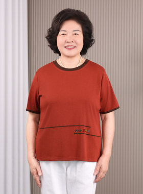 中老年大码宽松上衣桔红色小衫