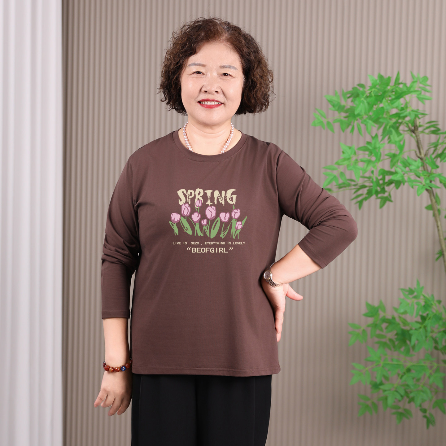 60岁中老年妈妈纯棉秋衣加肥加大码春秋内搭打底小衫宽松长袖T恤
