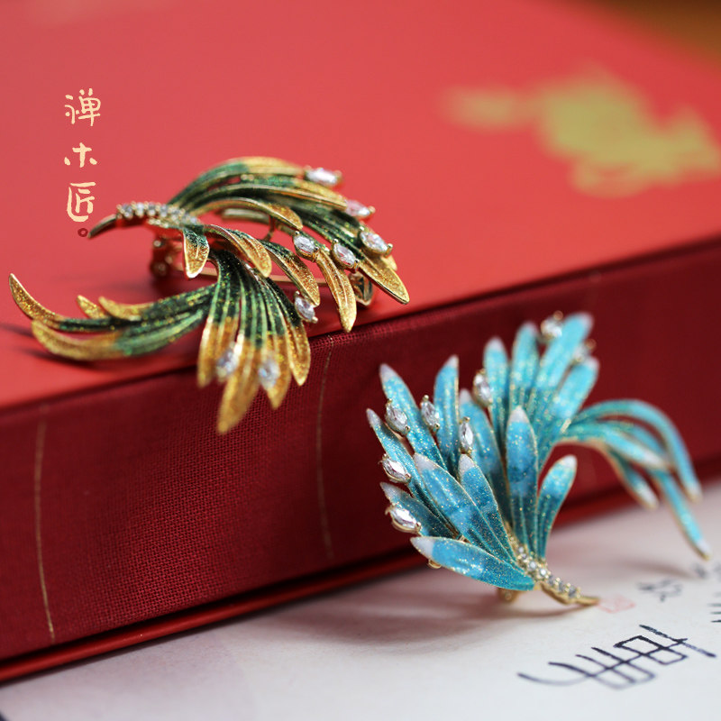 禅木匠珐琅彩凤凰胸针